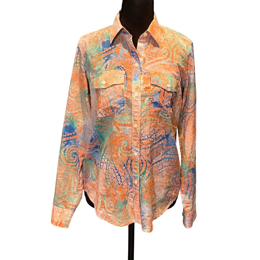 Lauren Ralph Lauren Cotton Multicolor Paisley Button Up Blouse XS Coastal Y2K‎